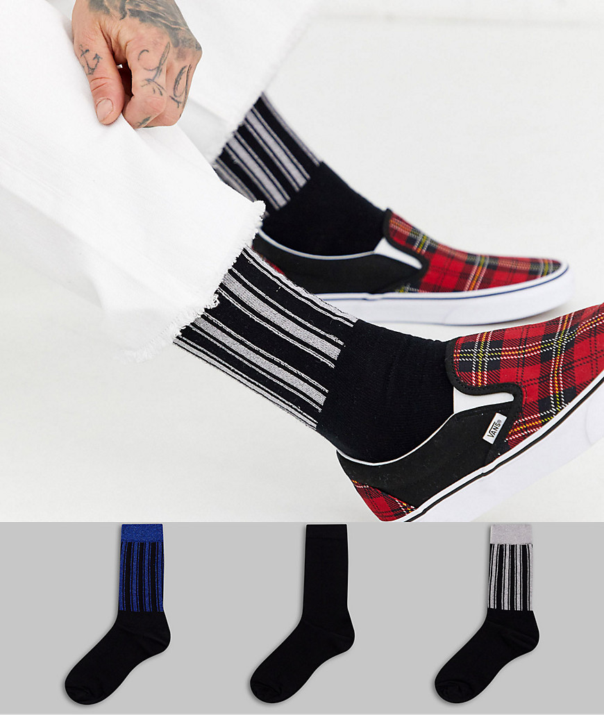 ASOS DESIGN ankle sock with silver glitter stripe 3 pack-Multi
