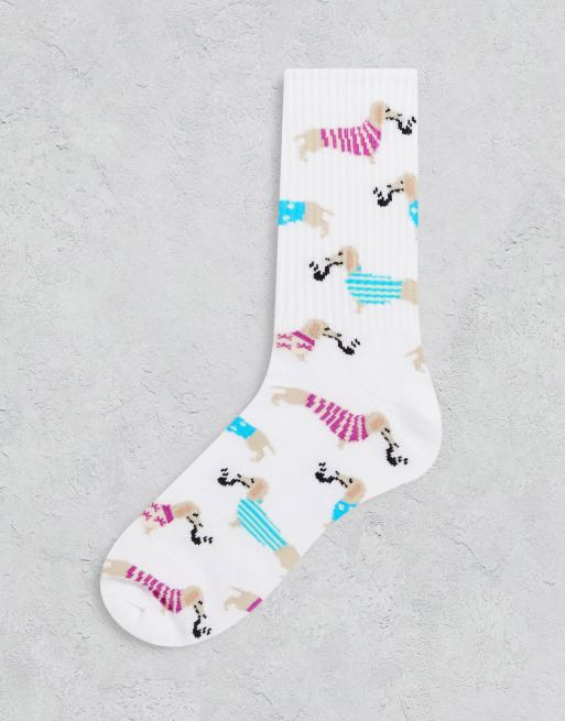 ASOS DESIGN ankle sock with smoking sausage dog print