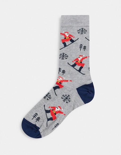 ASOS DESIGN ankle sock with snowboarding Santa