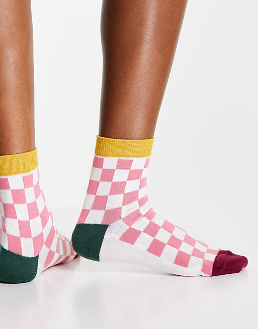 ASOS DESIGN ankle socks in checkerboard in multi