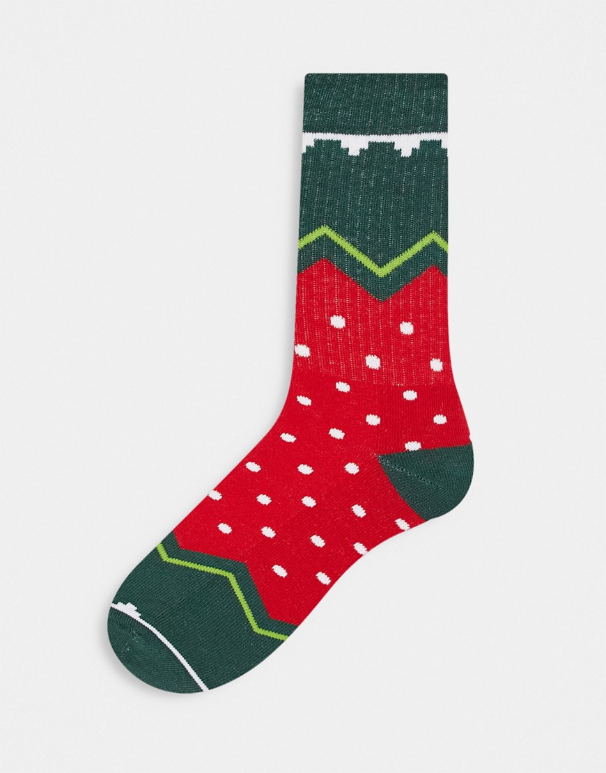 ASOS DESIGN ankle socks in christmas cracker print-Green
