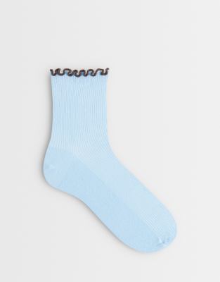 Asos Design Ankle Socks With Contrast Ruffle Trim In Multi
