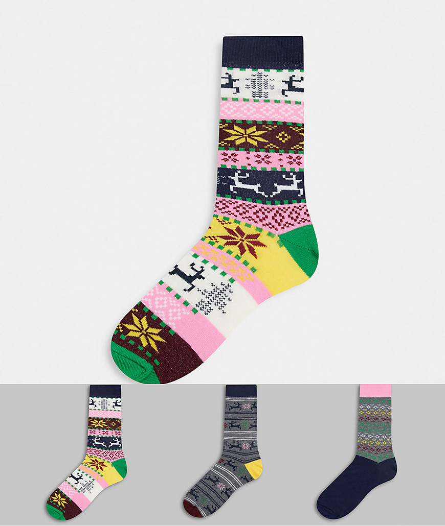 ASOS DESIGN ankle socks with fairisle designs in multicolour 3 pack