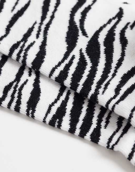 ASOS DESIGN ankle socks with frill edge in zebra print, 3 of 3