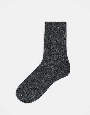 Asos Design Ankle Socks With Glitter Flecks In Black