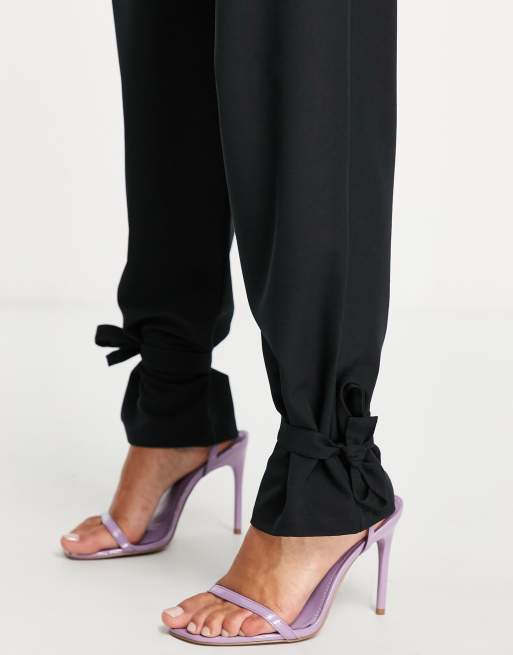 Black Satin Ankle Tie Trousers