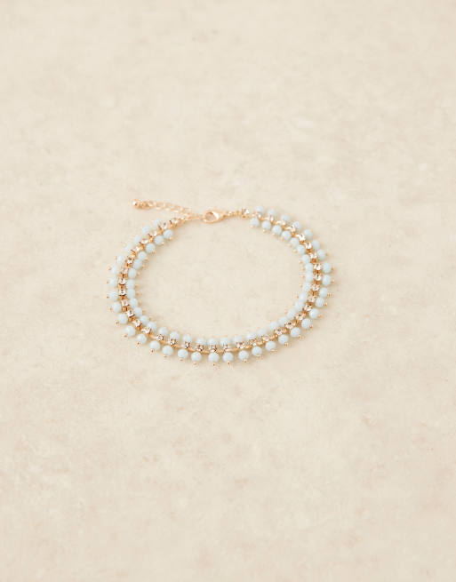 ASOS DESIGN anklet with faux pearl and crystal cupchain in gold tone, 3 of 3