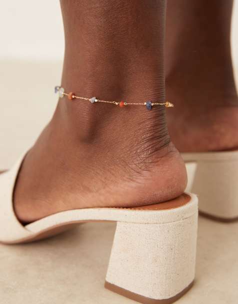 ASOS DESIGN anklet with faux semi precious chippings in gold tone - view 1