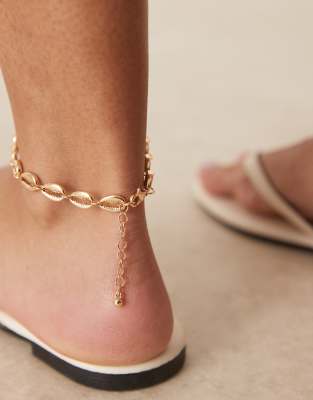 Asos Design Anklet With Faux Shell In Gold
