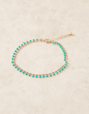 Asos Design Anklet With Green Beaded Detail