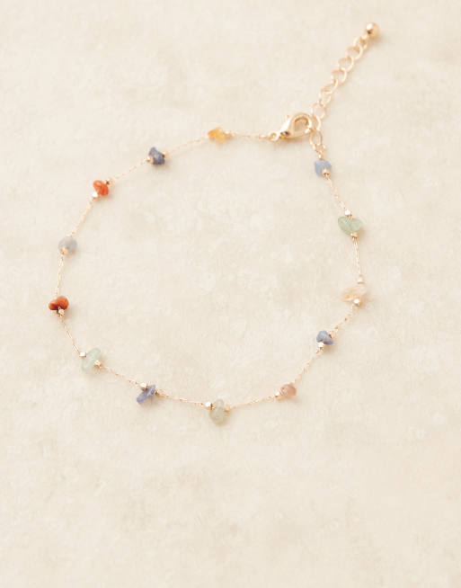 ASOS DESIGN anklet with semi precious chippings in gold tone, 2 of 3