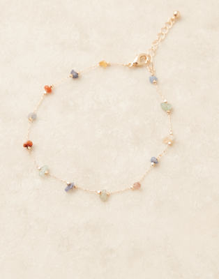 Asos Design Anklet With Semi Precious Style Chipping Detail In Gold