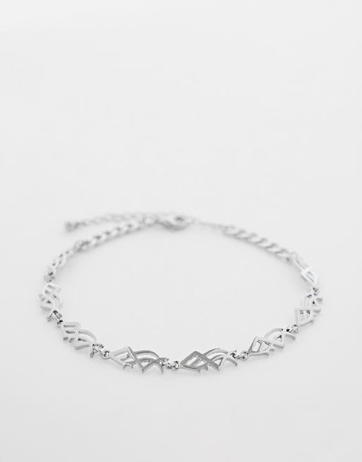 ASOS DESIGN anklet with tattoo design in silver tone