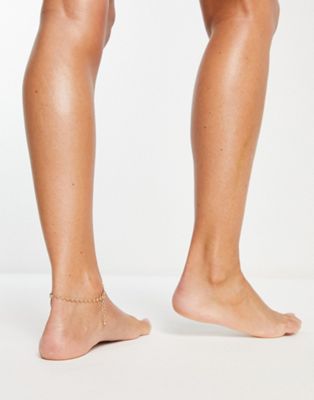 ASOS DESIGN anklet with textured chain design in gold tone