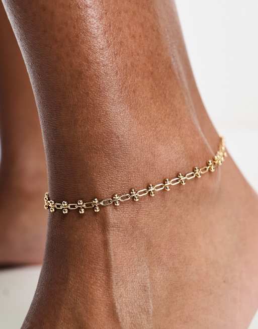 ASOS DESIGN anklet with textured chain design in gold tone
