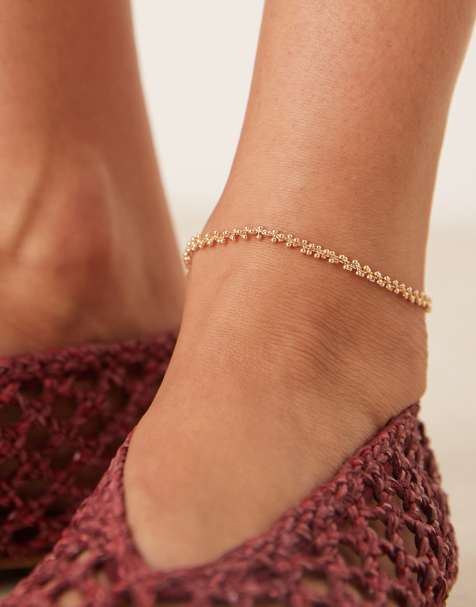 ASOS DESIGN anklet with textured mini beads in gold tone - view 1