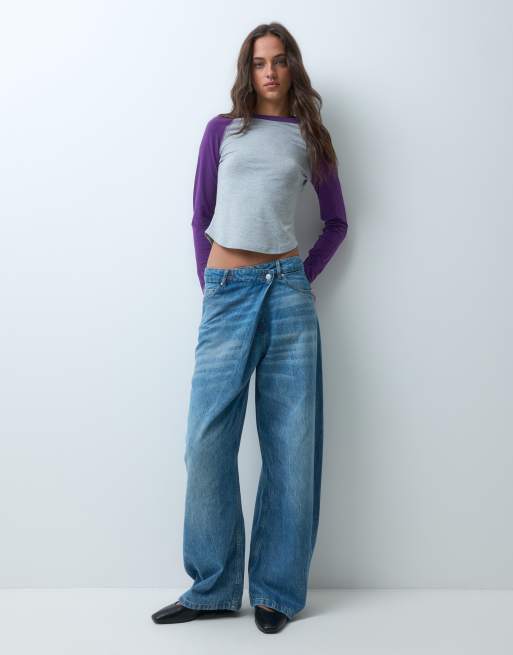 ASOS DESIGN anliegendes Langarm-T-Shirt mit Raglanärmeln in Grau und Pflaume, 2 von 5