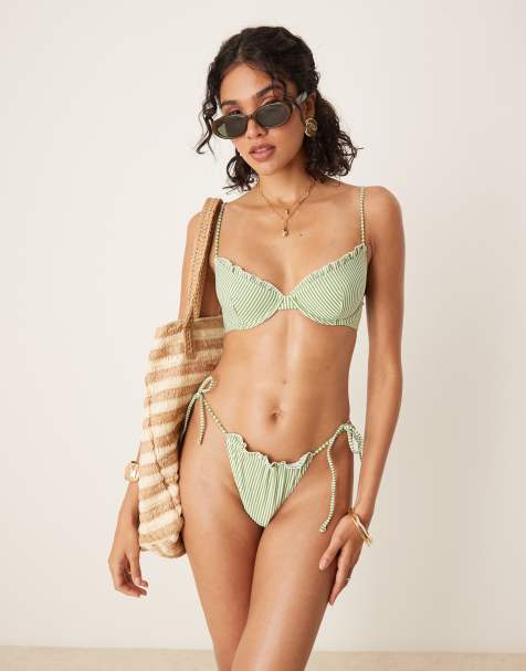 ASOS DESIGN - Anna - Bikini in seersucker verde a righe - view 1