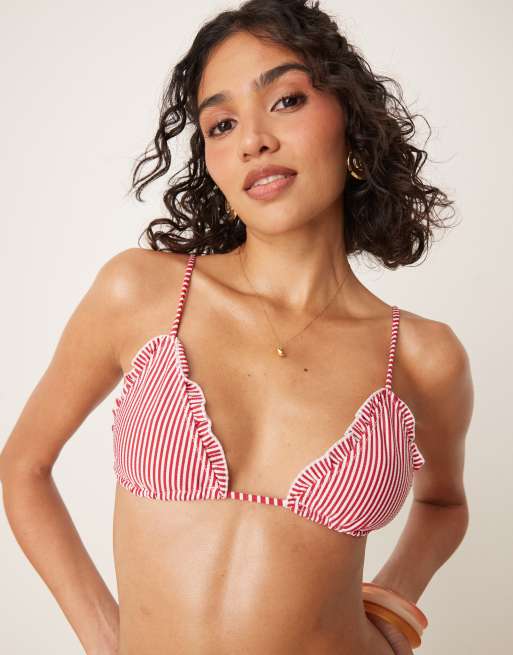 ASOS DESIGN - Anna - Bordeaux trekantsbikinitop med striber i bæk-og-bølge-stof, 4 af 4