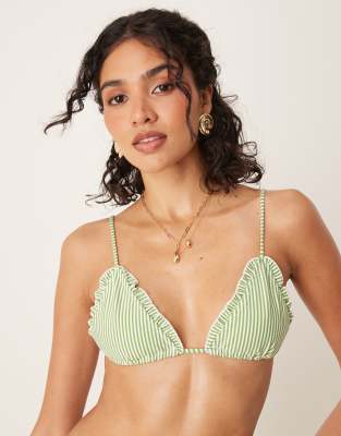 ASOS DESIGN - Anna - Gestreiftes Triangel-Bikinioberteil aus Seersucker in Grün