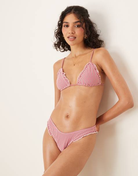 ASOS DESIGN - Anna - Haut de bikini triangle en crépon rayé - Bordeaux - view 1
