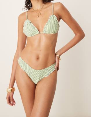 ASOS DESIGN Anna seersucker triangle bikini top in green stripe