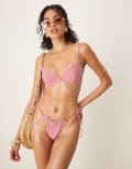 [ASOS DESIGN] ASOS DESIGN Anna seersucker underwired bikini top in burgundy stripe 34C Burgundy stripe