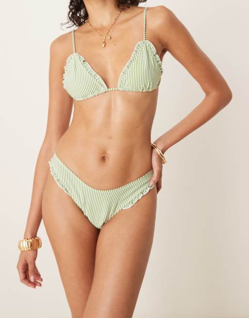 ASOS DESIGN - Anna - Trekantsbikinitop med grønne striber i seersucker, 4 af 4