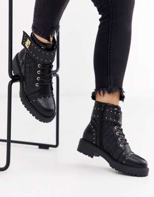 black lace up studded boots