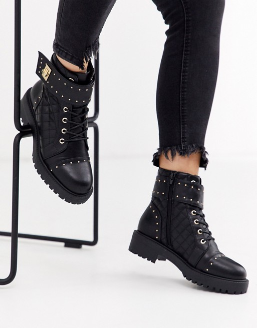 ASOS DESIGN Annabel studded lace up boots in black