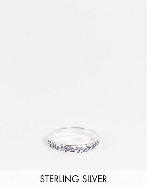 ASOS DESIGN - Anneau en argent massif avec motif feuille - Argenté