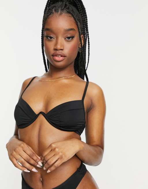 ASOS DESIGN Annelie sexy v wire moulded bra & thong in black