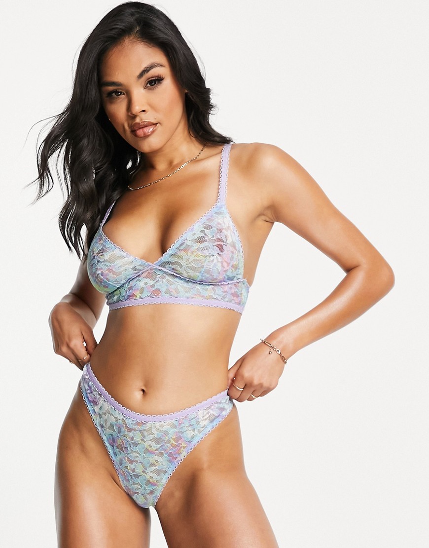 ASOS DESIGN Annie ombre lace thong with picot trim in pastel-Multi