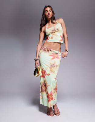 ASOS DESIGN - Anschmiegsamer Maxirock mit Blumenmuster, Kombiteil-Bunt