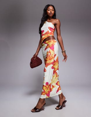 ASOS DESIGN - Anschmiegsamer Maxirock mit Blumenmuster, Kombiteil-Bunt