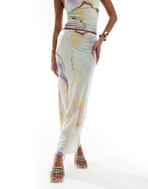 ASOS DESIGN – Anschmiegsamer Maxirock mit Marmorprint, Kombiteil