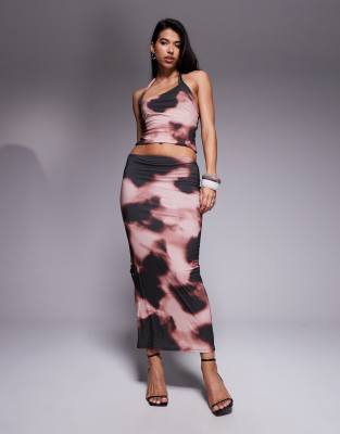 ASOS DESIGN - Anschmiegsamer Midirock mit abstraktem Muster, Kombiteil-Bunt