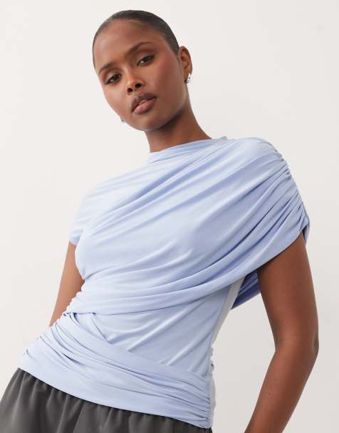 ASOS DESIGN – Anschmiegsames, gerafftes Oberteil in Pastellblau mit drapiertem Detail - view 1