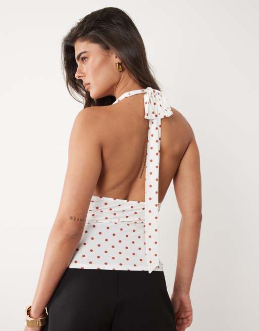 ASOS DESIGN – Anschmiegsames Neckholder-Oberteil in Rot mit weißen Polka Dots, 2 von 4