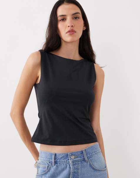 ASOS DESIGN – Anschmiegsames Oberteil aus Polyamid in Schwarz mit U-Boot-Ausschnitt - view 1