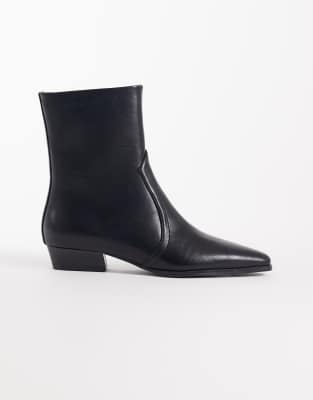 Asos Design Ansel Low Flat Pointed Ankle Boots In Black