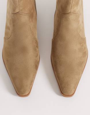Asos Design Ansel Low Flat Pointed Ankle Boots In Brown