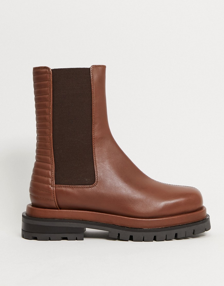 Asos Design Antarctic Premium Leather Panneled Chelsea Boots In Brown
