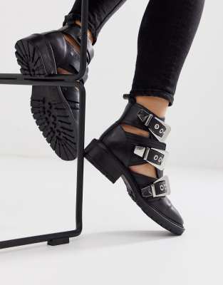 black leather cut out ankle boots