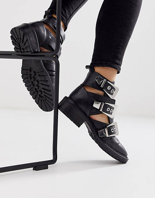 ASOS DESIGN Antidote leather cut out chunky ankle boots in black | ASOS