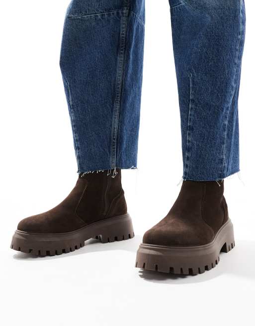 ASOS DESIGN Antigua suede chelsea sock boots in brown