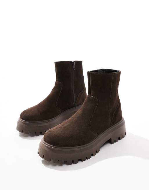 ASOS DESIGN Antigua suede chelsea sock boots in brown ASOS