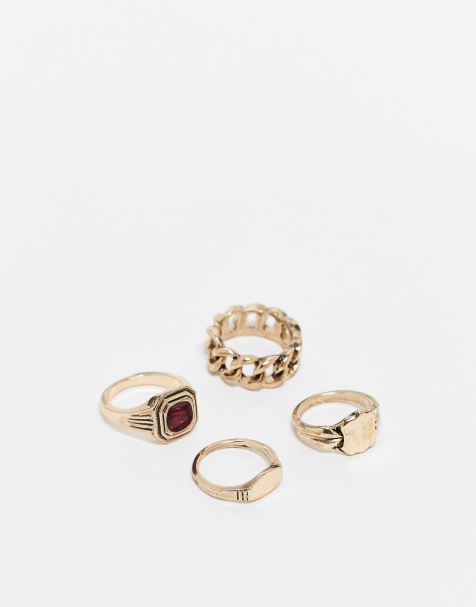 ASOS DESIGN – Antikt guldfärgade klackringar, 4-pack - view 1