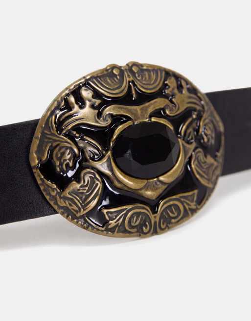 ASOS DESIGN antique look western buckle belt in gold, 7 of 7