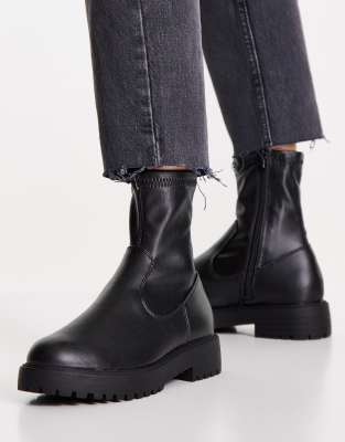 Asos Design Wide Fit Anton Sock Boot In Black In Black